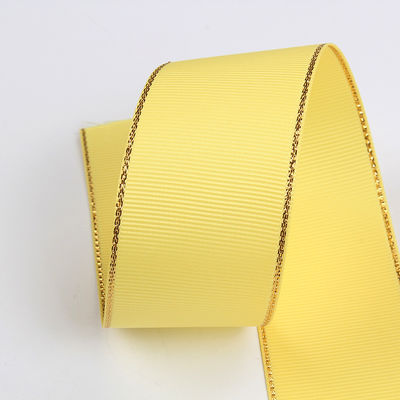 2.5cm Polyester Gold Edge Double Face Grosgrain Ribbon voor kerstboom en tas handgrepen