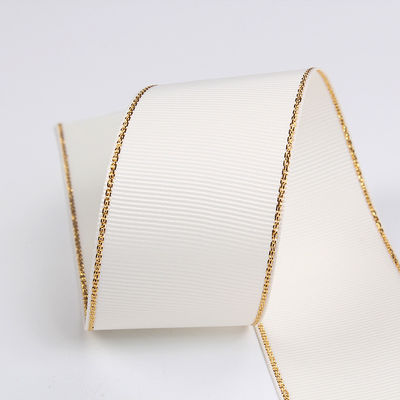 2.5cm Polyester Gold Edge Double Face Grosgrain Ribbon voor kerstboom en tas handgrepen