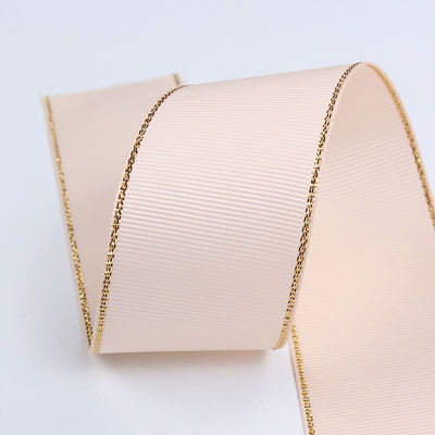 2.5cm Polyester Gold Edge Double Face Grosgrain Ribbon voor kerstboom en tas handgrepen