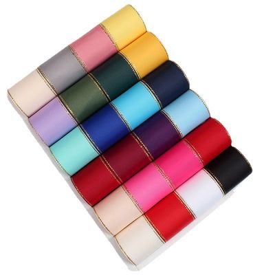 2.5cm Polyester Gold Edge Double Face Grosgrain Ribbon voor kerstboom en tas handgrepen