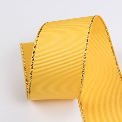 2.5cm Polyester Gold Edge Double Face Grosgrain Ribbon voor kerstboom en tas handgrepen
