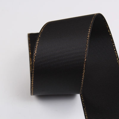 2.5cm Polyester Gold Edge Double Face Grosgrain Ribbon voor kerstboom en tas handgrepen