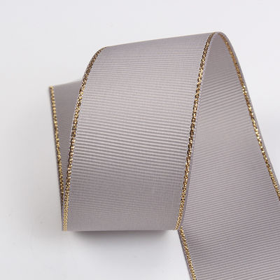 2.5cm Polyester Gold Edge Double Face Grosgrain Ribbon voor kerstboom en tas handgrepen