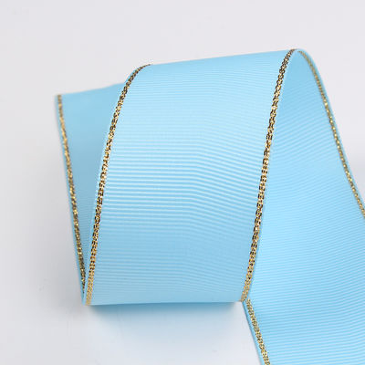 2.5cm Polyester Gold Edge Double Face Grosgrain Ribbon voor kerstboom en tas handgrepen