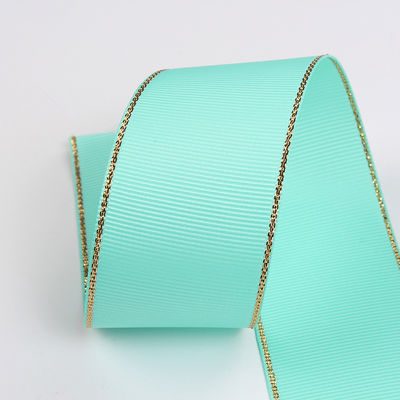2.5cm Polyester Gold Edge Double Face Grosgrain Ribbon voor kerstboom en tas handgrepen