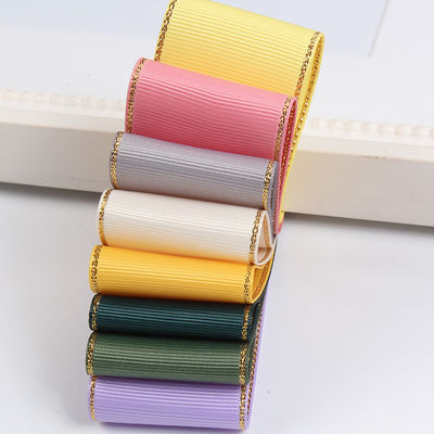 2.5cm Polyester Gold Edge Double Face Grosgrain Ribbon voor kerstboom en tas handgrepen