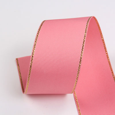 2.5cm Polyester Gold Edge Double Face Grosgrain Ribbon voor kerstboom en tas handgrepen