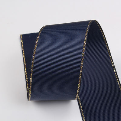 2.5cm Polyester Gold Edge Double Face Grosgrain Ribbon voor kerstboom en tas handgrepen
