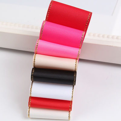 2.5cm Polyester Gold Edge Double Face Grosgrain Ribbon voor kerstboom en tas handgrepen