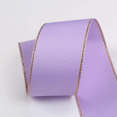 2.5cm Polyester Gold Edge Double Face Grosgrain Ribbon voor kerstboom en tas handgrepen