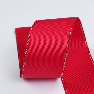 2.5cm Polyester Gold Edge Double Face Grosgrain Ribbon voor kerstboom en tas handgrepen