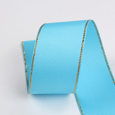 2.5cm Polyester Gold Edge Double Face Grosgrain Ribbon voor kerstboom en tas handgrepen