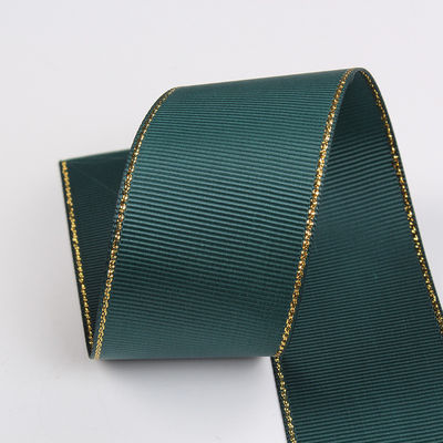 2.5cm Polyester Gold Edge Double Face Grosgrain Ribbon voor kerstboom en tas handgrepen