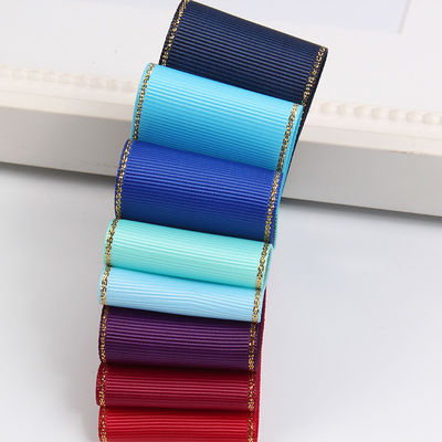 2.5cm Polyester Gold Edge Double Face Grosgrain Ribbon voor kerstboom en tas handgrepen