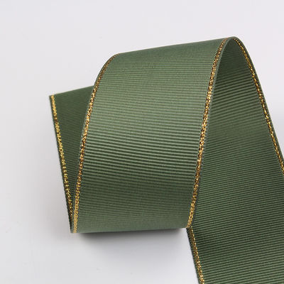 2.5cm Polyester Gold Edge Double Face Grosgrain Ribbon voor kerstboom en tas handgrepen