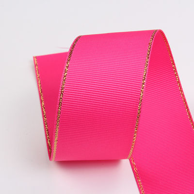 2.5cm Polyester Gold Edge Double Face Grosgrain Ribbon voor kerstboom en tas handgrepen