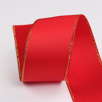 2.5cm Polyester Gold Edge Double Face Grosgrain Ribbon voor kerstboom en tas handgrepen