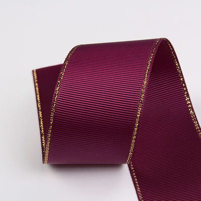 2.5cm Polyester Gold Edge Double Face Grosgrain Ribbon voor kerstboom en tas handgrepen