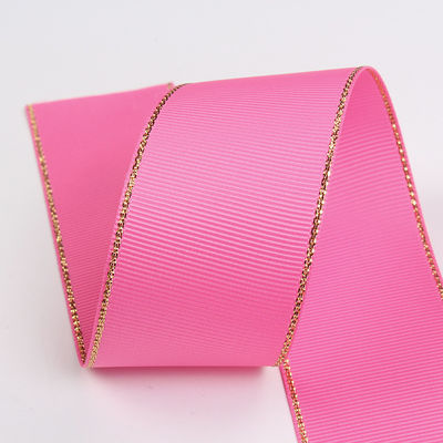 2.5cm Polyester Gold Edge Double Face Grosgrain Ribbon voor kerstboom en tas handgrepen