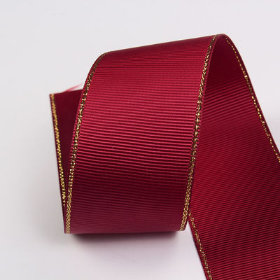 2.5cm Polyester Gold Edge Double Face Grosgrain Ribbon voor kerstboom en tas handgrepen