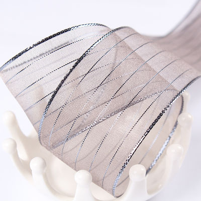 10mm-25mm Goud gestreepte polyester organza lint voor cadeauverpakkingen en dozen Verpakking of lint boog