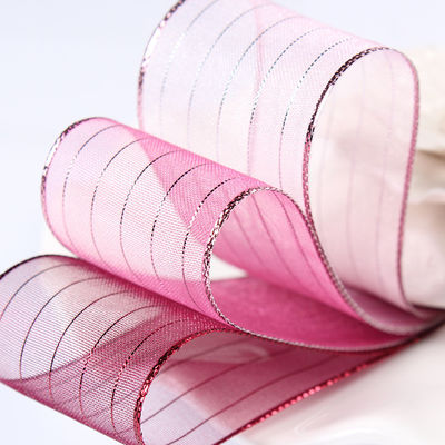 10mm-25mm Goud gestreepte polyester organza lint voor cadeauverpakkingen en dozen Verpakking of lint boog