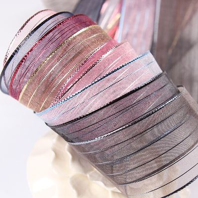 10mm-25mm Goud gestreepte polyester organza lint voor cadeauverpakkingen en dozen Verpakking of lint boog
