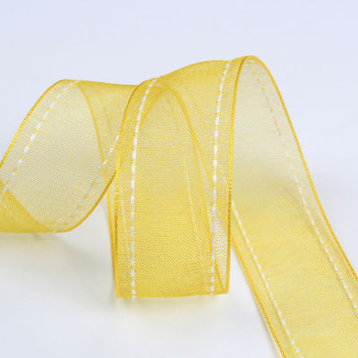 25 mm spandeerbare 38 mm gesneden polyester organza lint voor bloemen cadeau verpakking