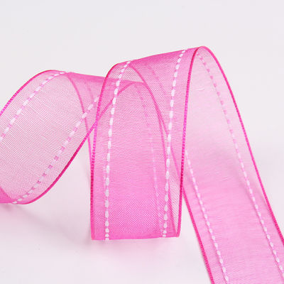 25 mm spandeerbare 38 mm gesneden polyester organza lint voor bloemen cadeau verpakking