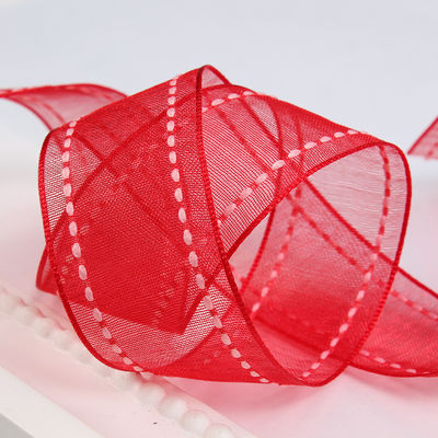 25 mm spandeerbare 38 mm gesneden polyester organza lint voor bloemen cadeau verpakking