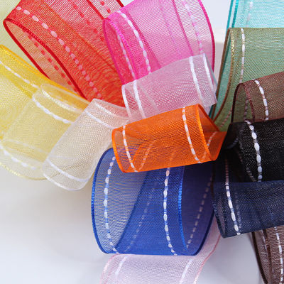 25 mm spandeerbare 38 mm gesneden polyester organza lint voor bloemen cadeau verpakking