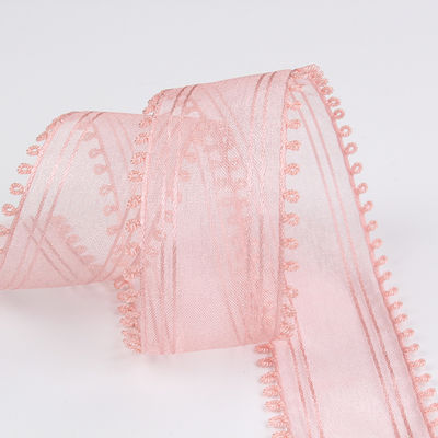 16mm-38mm Rolls Of Organza Ribbon Double Circle Edge Rood Scheer Ribbon