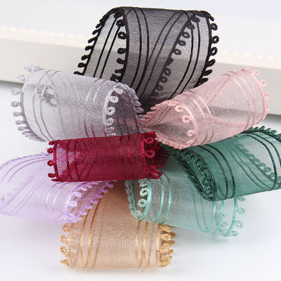 16mm-38mm Rolls Of Organza Ribbon Double Circle Edge Rood Scheer Ribbon