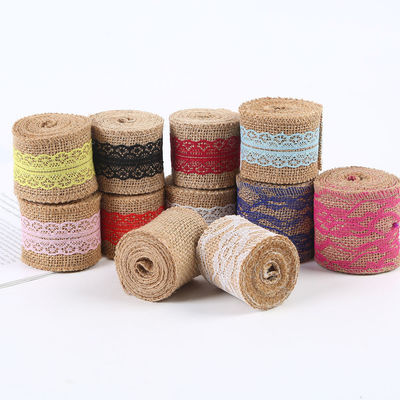 65 mm roze lint met kant 10 yards natuurlijke lint met geweven randen