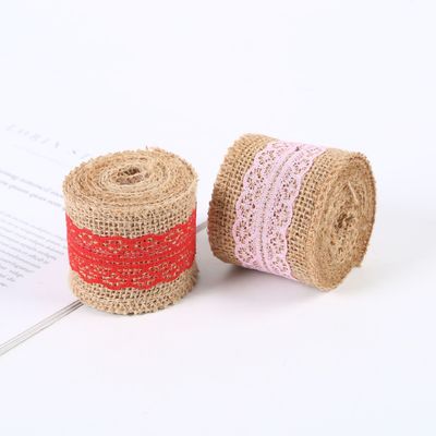 65 mm roze lint met kant 10 yards natuurlijke lint met geweven randen