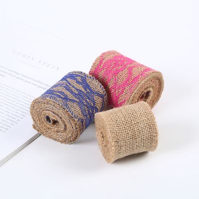 65 mm roze lint met kant 10 yards natuurlijke lint met geweven randen