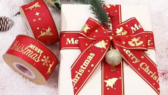 Goudfolie gedrukt kerst lint Rood gepersonaliseerd kerst lint