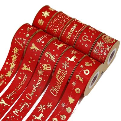 Goudfolie gedrukt kerst lint Rood gepersonaliseerd kerst lint