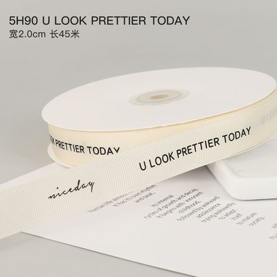Witte Grosgrain Ribbon 20mm Printed Cotton Ribbon OEM Eco Friendly