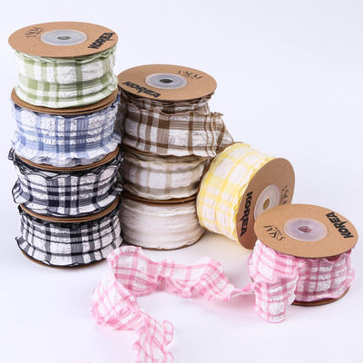 Korea Gattice Blauw En Wit Gingham Ribbon 38mm Polyester Roze Tartan Ribbon