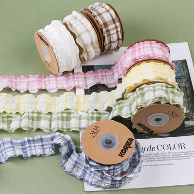 Korea Gattice Blauw En Wit Gingham Ribbon 38mm Polyester Roze Tartan Ribbon