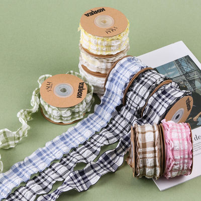 Korea Gattice Blauw En Wit Gingham Ribbon 38mm Polyester Roze Tartan Ribbon