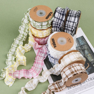 Korea Gattice Blauw En Wit Gingham Ribbon 38mm Polyester Roze Tartan Ribbon