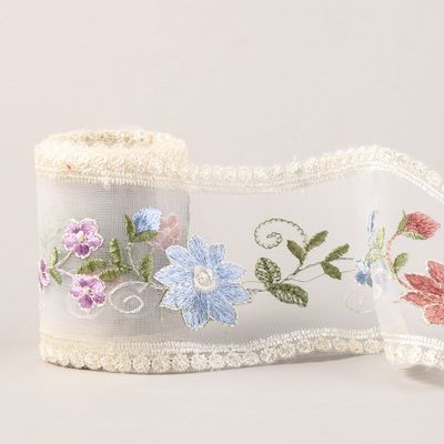 Geborduurd organza lint met draad 85 mm enkelzijdig organza lint