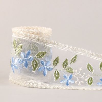 Geborduurd organza lint met draad 85 mm enkelzijdig organza lint