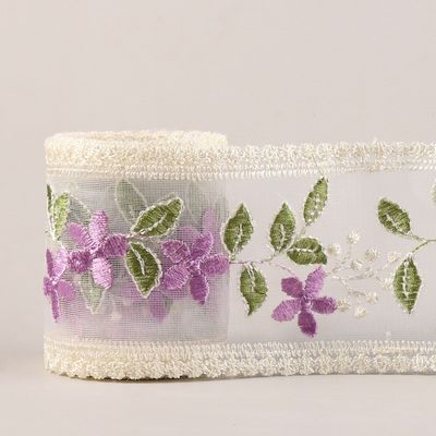 Geborduurd organza lint met draad 85 mm enkelzijdig organza lint