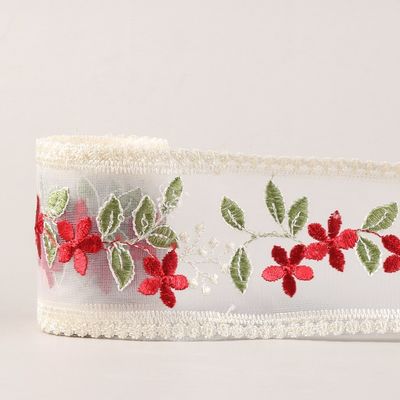 Geborduurd organza lint met draad 85 mm enkelzijdig organza lint