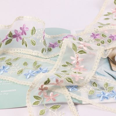 Geborduurd organza lint met draad 85 mm enkelzijdig organza lint