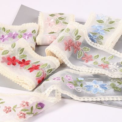 Geborduurd organza lint met draad 85 mm enkelzijdig organza lint