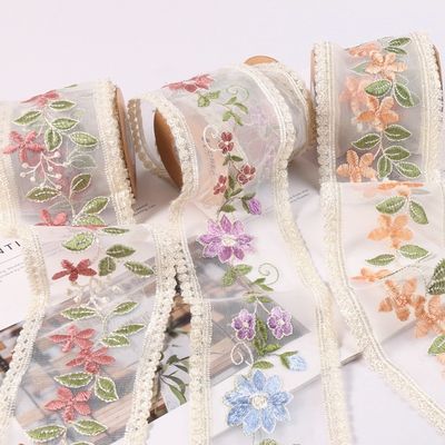 Geborduurd organza lint met draad 85 mm enkelzijdig organza lint